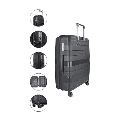 TRAVLR 100% PP Break Resistant Lightweight Expandable 28" Checkin Luggage Trolley, Dark Grey.