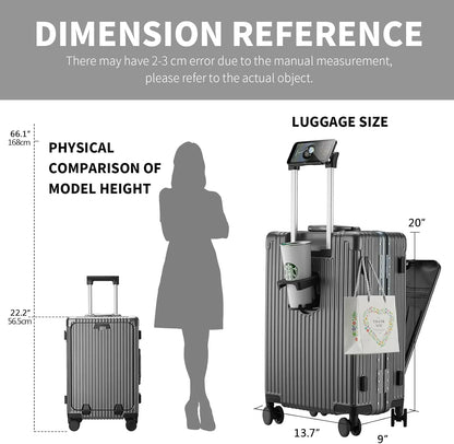 Carry-On Luggage with USB Charging Port, Front Compartment, TSA Lock, Airline Approved Carry On Hardside Suitcase with Spinner Wheels (Grey, 20inch)