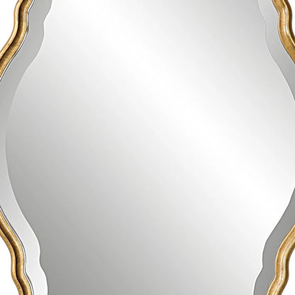 33 Inch Wood Wall Mirror, Elongated Quatrefoil, Gold, Saltoro Sherpi