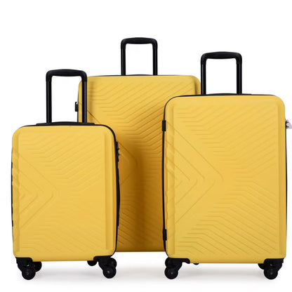 3 Piece Luggage Sets, ABS Lightweight Suitcase(20/24/28), Carry on Hard-Shell Luggage with 2 Hooks, Telescopic Handle, Spinner Wheels and TSA Lock, Yellow