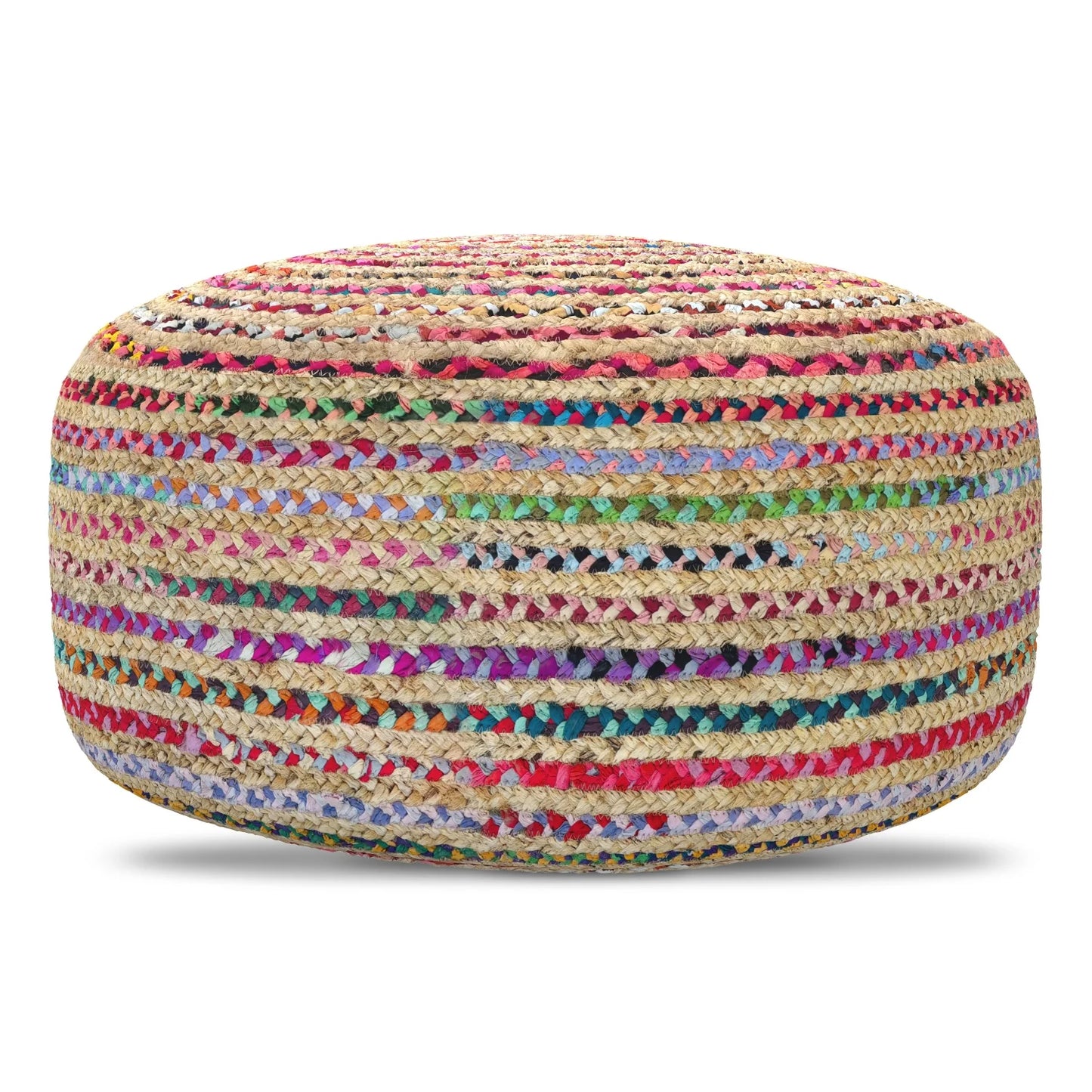 Splendid Multicolor Jute Round Pouf, 30x30x14 Inch, Woven Boho Contemporary Accent & Footstool