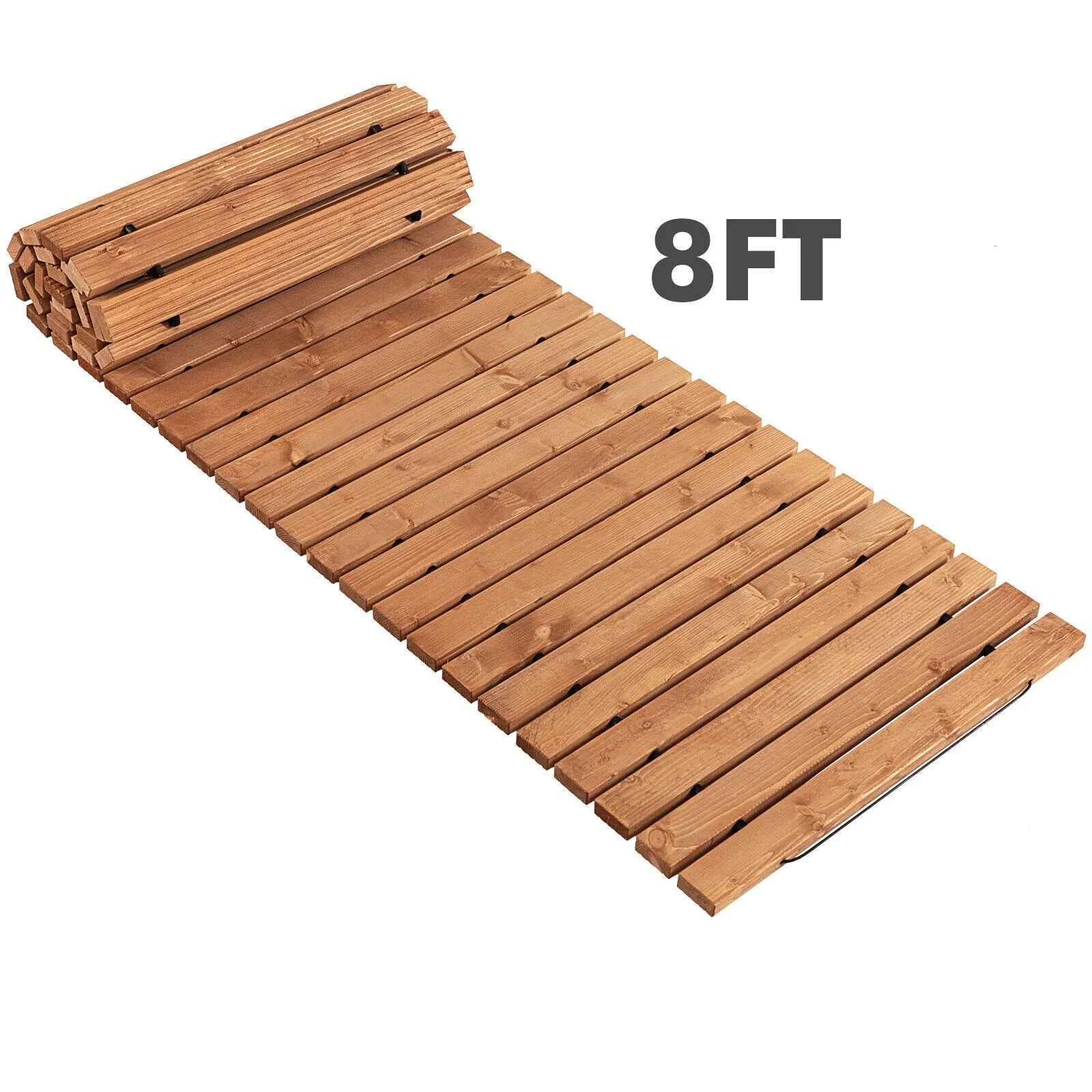 Gymax 8 FT Roll-out Wood Pathway 22'' Width Patio Path Straight Weather-Resist