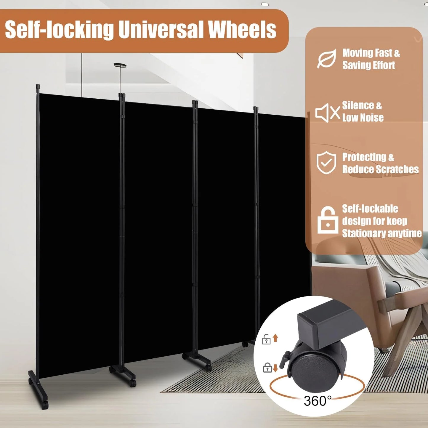 Room Divider Folding Privacy Screens with Wheels, 6FT Tall Divider for Room Separation, 3 Panel Movable Room Partitons and Dividers, Indoor Room Dividers Panel with Non-See Through Fabric for Office