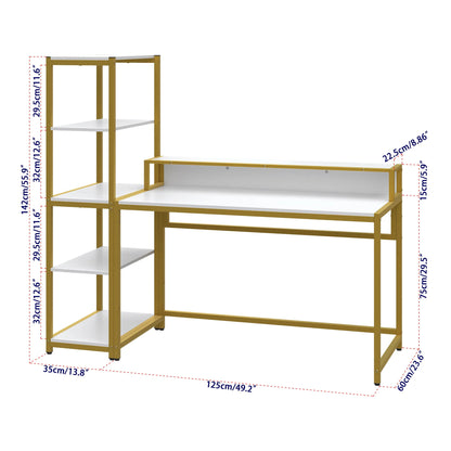 Yoneston 47" Office Computer Desk with 5 Tier Storage Shelves, Reversible Writing Desk Workstation with DIY Bookshelf and Tower Shelf for Home Office Corner Desk, White
