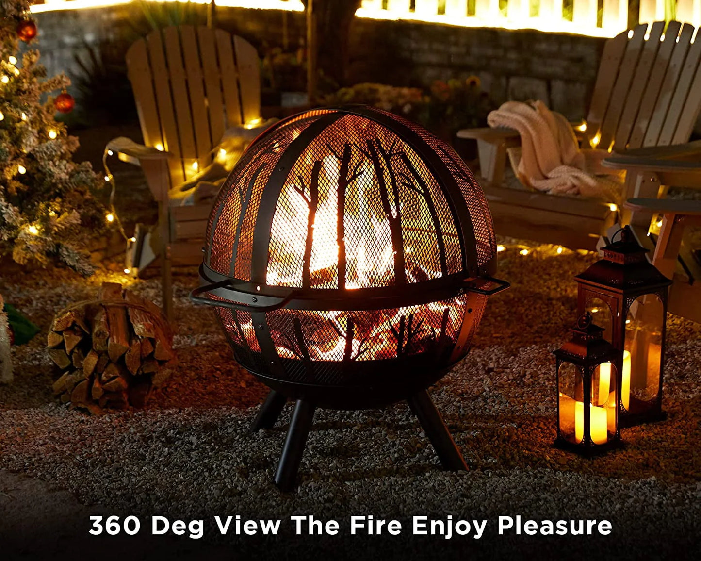 PaPaJet 35 inch Wood Burning Globe Fire Pit for Outside Steel