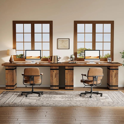 63-Inch Farmhouse Executive Desk, Large Business Workstation Table for Home Office, Mix-Brown