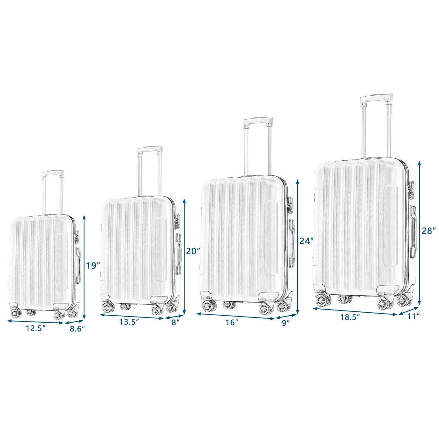 Zimtown 4 Piece Luggage Set, ABS Hard Shell Suitcase Luggage Sets Double Wheels with TSA Lock, Black
