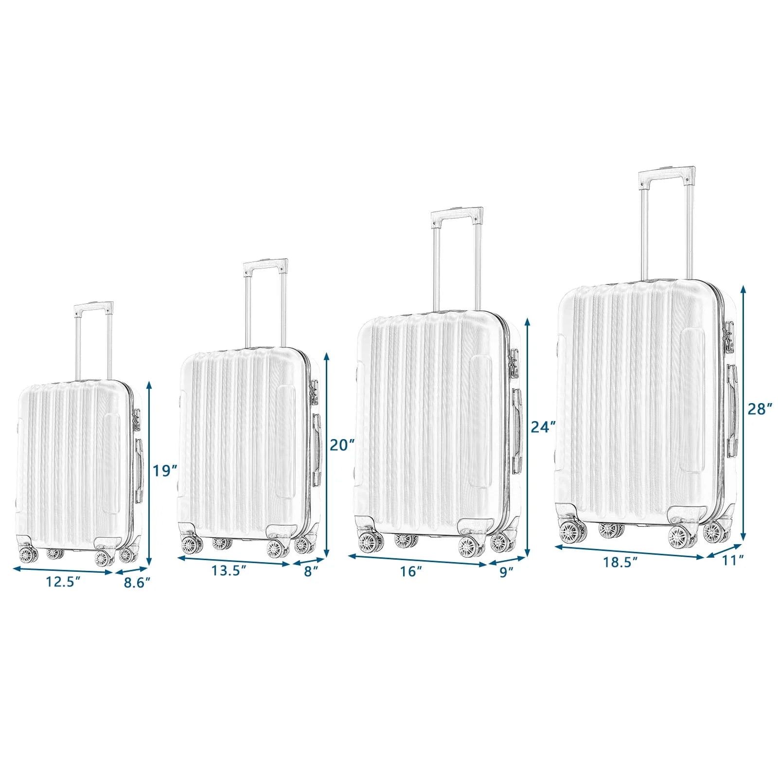 Zimtown 4 Piece Luggage Set, ABS Hard Shell Suitcase Luggage Sets Double Wheels with TSA Lock, Black