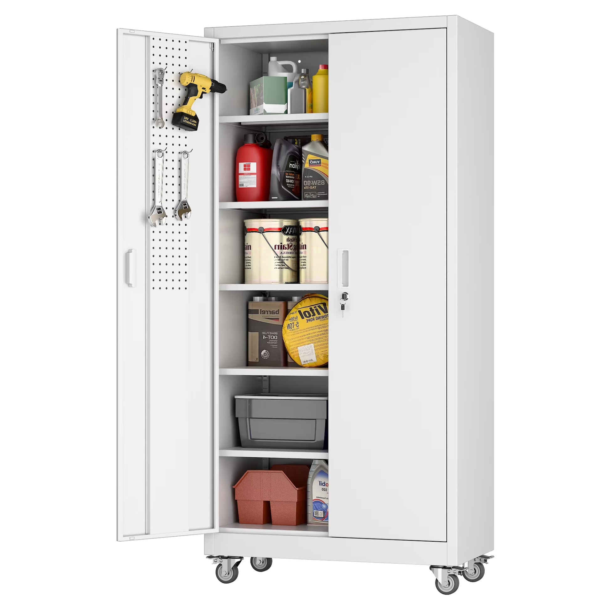 SUXXAN Metal Storage Cabinets with Locking Doors and Adjustable Shelves for Home Office, Garage and Utility Room (2 Handles, Black)
