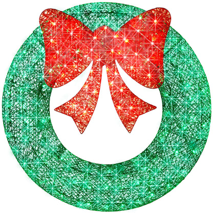Best Choice Products 36in Pre-Lit Outdoor Christmas Wreath, LED Metal Holiday Decor w/120 Lights, Bow - Green/Red