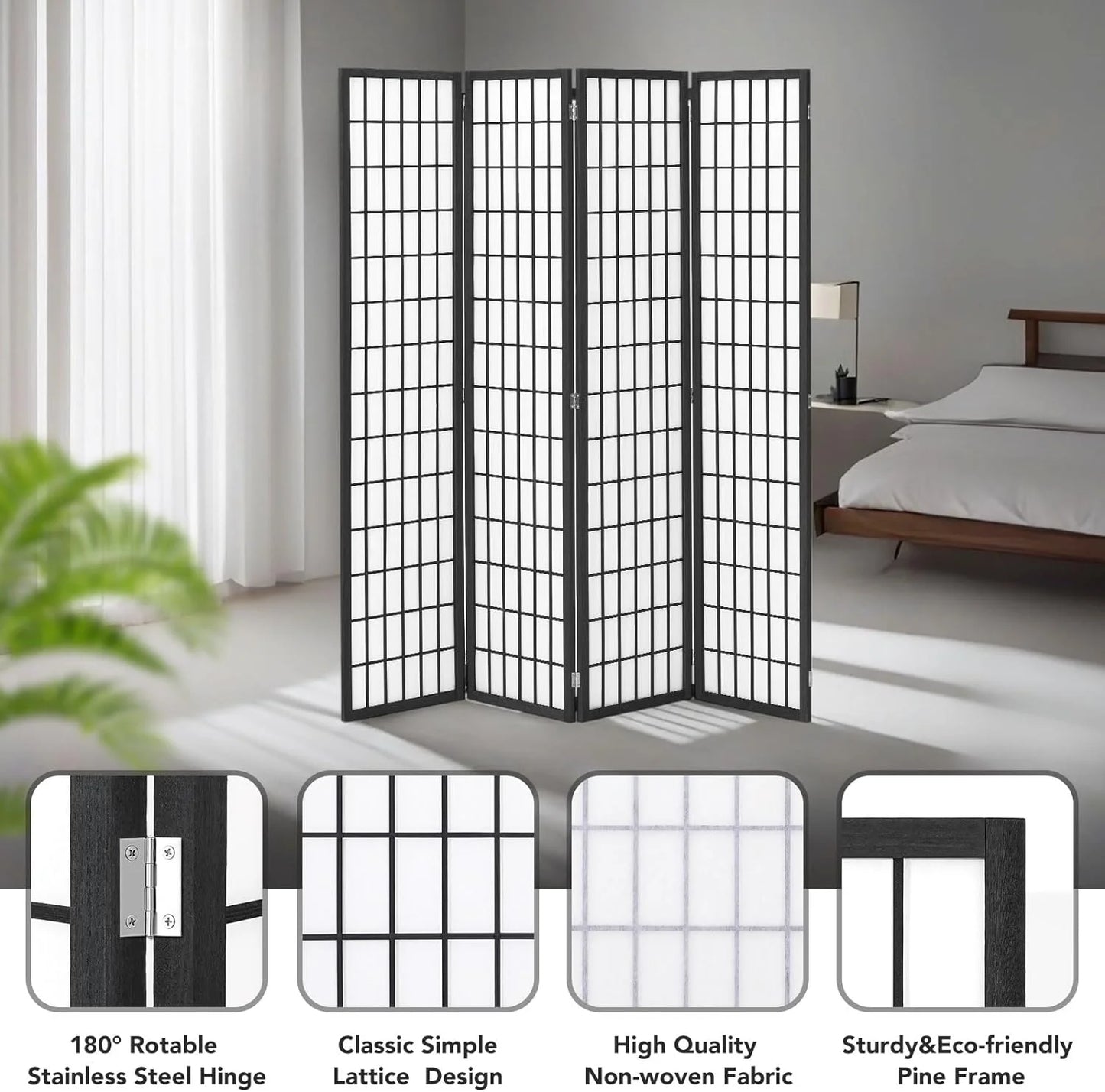 JOSTYLE Room Divider Wall Shoji Screen, 6 Panel Folding Privacy Screen for Room Separation, Japanese Wood Room Divider Screen, 5.9 Ft, Natural