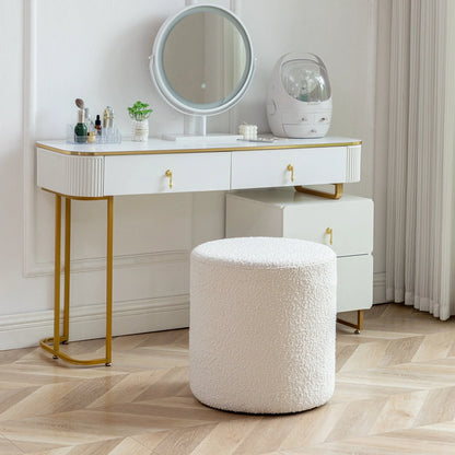 KINWELL Round Upholstered Pouf Ottoman Footrest 18' x18' x18' - Boucle White 18"