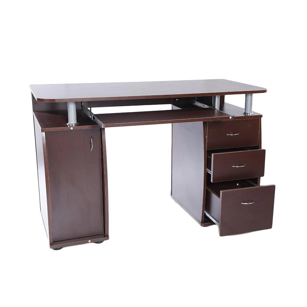 Ktaxon Brown Computer PC Desk Home Office Study Writing Table 3 Drawers Bookcase