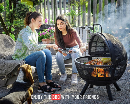 PaPaJet 35 inch Wood Burning Globe Fire Pit for Outside Steel