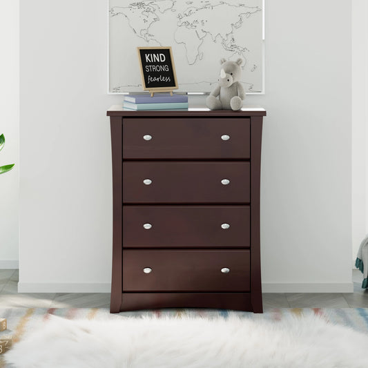 Storkcraft Crescent 4 Drawer Childrens Nursery Dresser, Espresso
