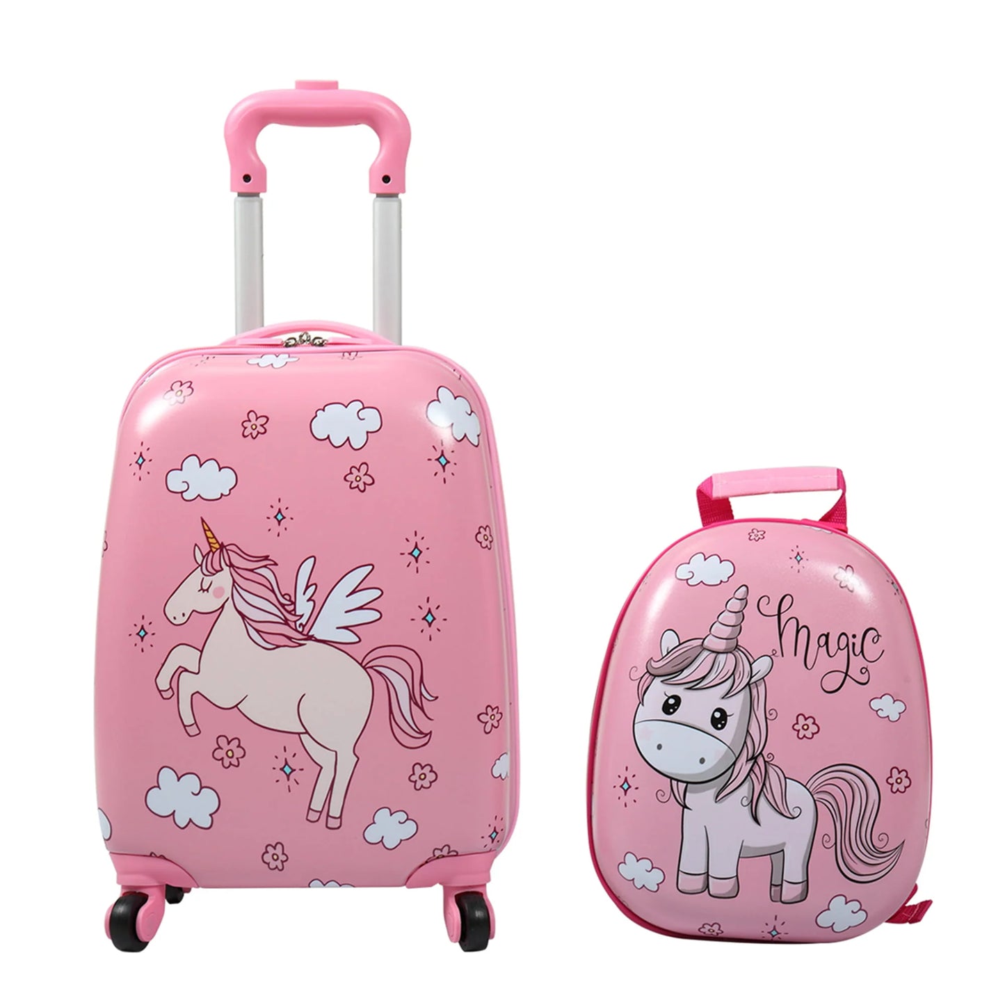 TOBBI 2 PC Kids Carry-on Luggage Set 12" Backpack & 16" Rolling Suitcase School Travel Trolley ABS Luggage for Girls