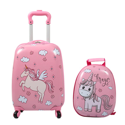 TOBBI 2 PC Kids Carry-on Luggage Set 12" Backpack & 16" Rolling Suitcase School Travel Trolley ABS Luggage for Girls