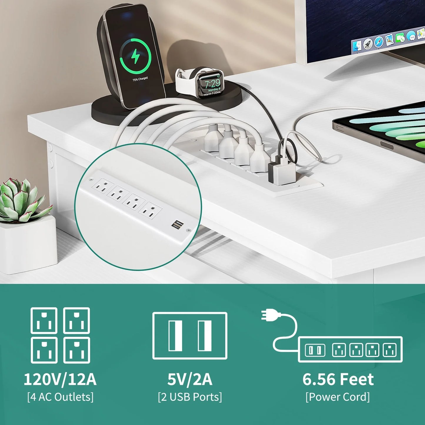 AGRTY55 inch reversible L-shaped office desk with power socket and filing cabinet - multifunctional computer desk with LED lights, modern design, space saving, suitable for home office