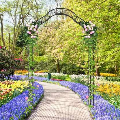 Topbuy Garden Arch Arbor Trellis, 2 Half Arches 99° Tall Metal Arbour Archway for Climbing Plants Roses Vines