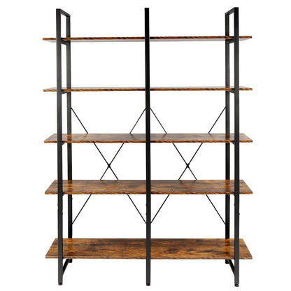 Ktaxon 5-Tier Open Bookcase, Wood and Metal Etagere Bookshelves Display Storage Rack for Home Office Decor, Vintage Brown