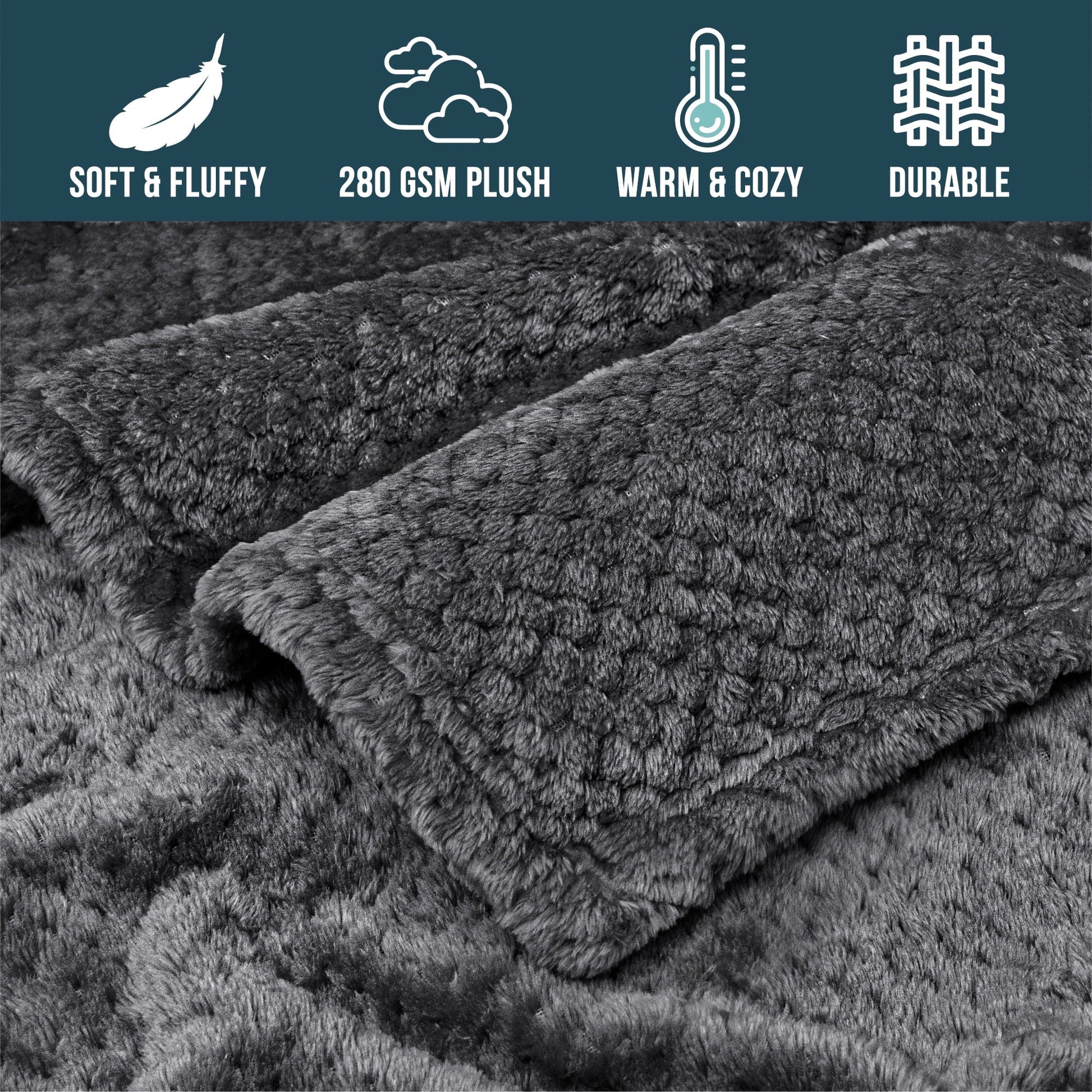PAVILIA Waffle Fleece Throw Blanket for Couch Bed Dark Gray, Super Soft Fuzzy Cozy Blanket Sofa, Plush Warm Cute Decorative Home Decor Throw, Lightweight All Season, Charcoal Dark Grey, 50x60