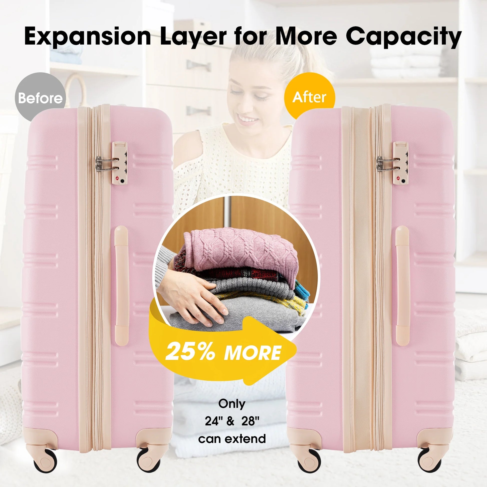 RONSHIN 3pcs/set Suitcase Luggage Set Hardside Spinner Suitcase with TSA Lock And 360° Spinner Wheels 20" 24" 28" for Travel Camping Outdoor