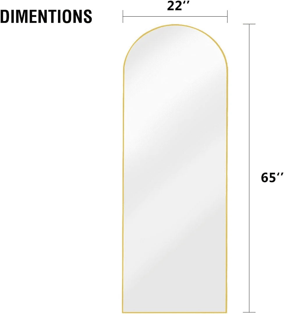 Vlush Full Length Mirror, 65"x22" Arched Floor Mirror, Full Body Standing Mirror with Aluminum Frame (Gold)