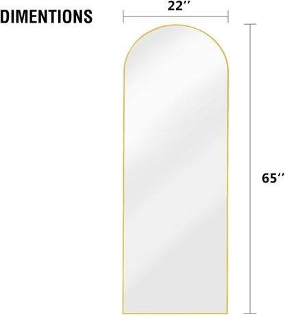 Vlush Full Length Mirror, 65"x22" Arched Floor Mirror, Full Body Standing Mirror with Aluminum Frame (Gold)