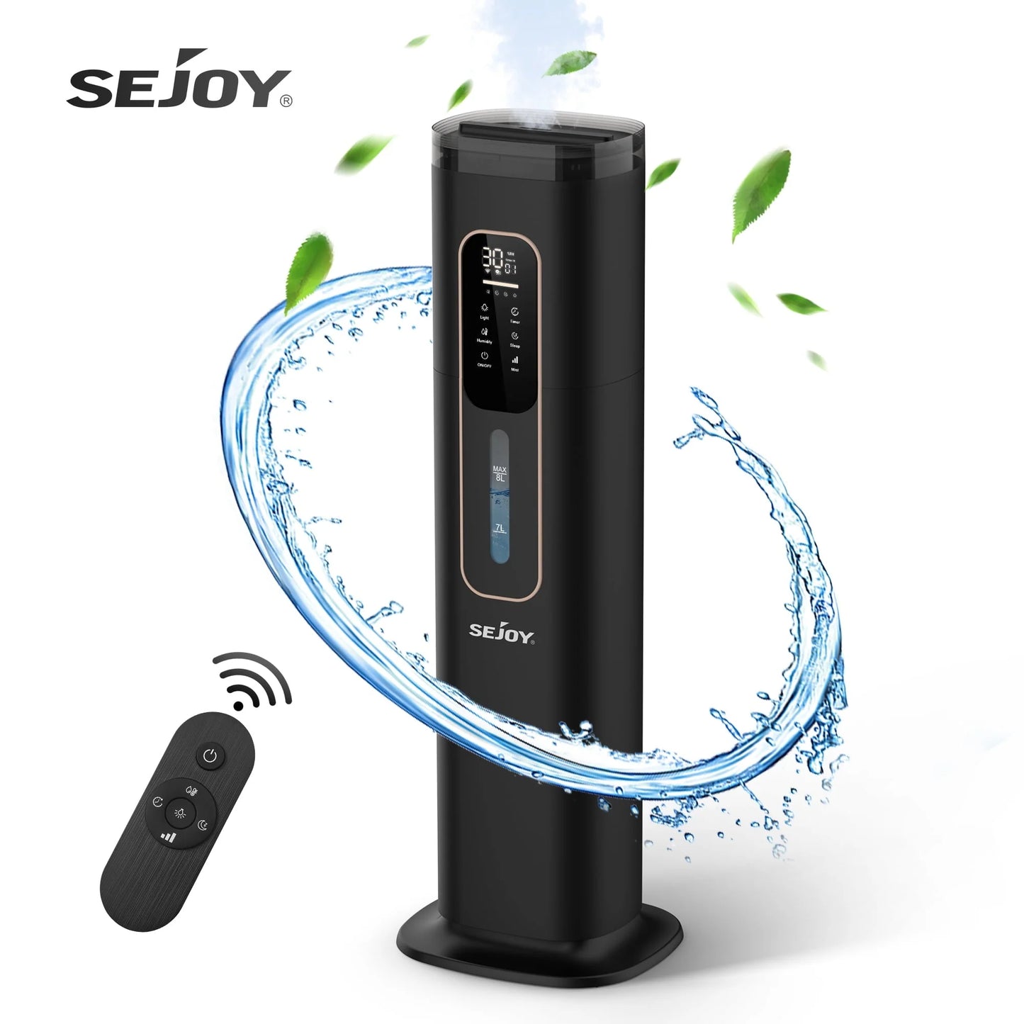 Sejoy Humidifiers for Bedroom Large Room Home.1GAL/8L Top Fill Floor Ultrasonic Humidifiers with 3 Mist Speed,Remote,Quiet Humidification for Plants and Baby Infant,Black
