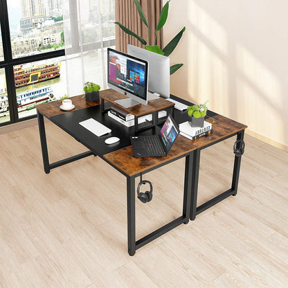 Arlopu 55'' Computer Desk with Monitor Stand, Home Office Desk, Sturdy Writing Study Table PC Laptop Table with Headphone Hook
