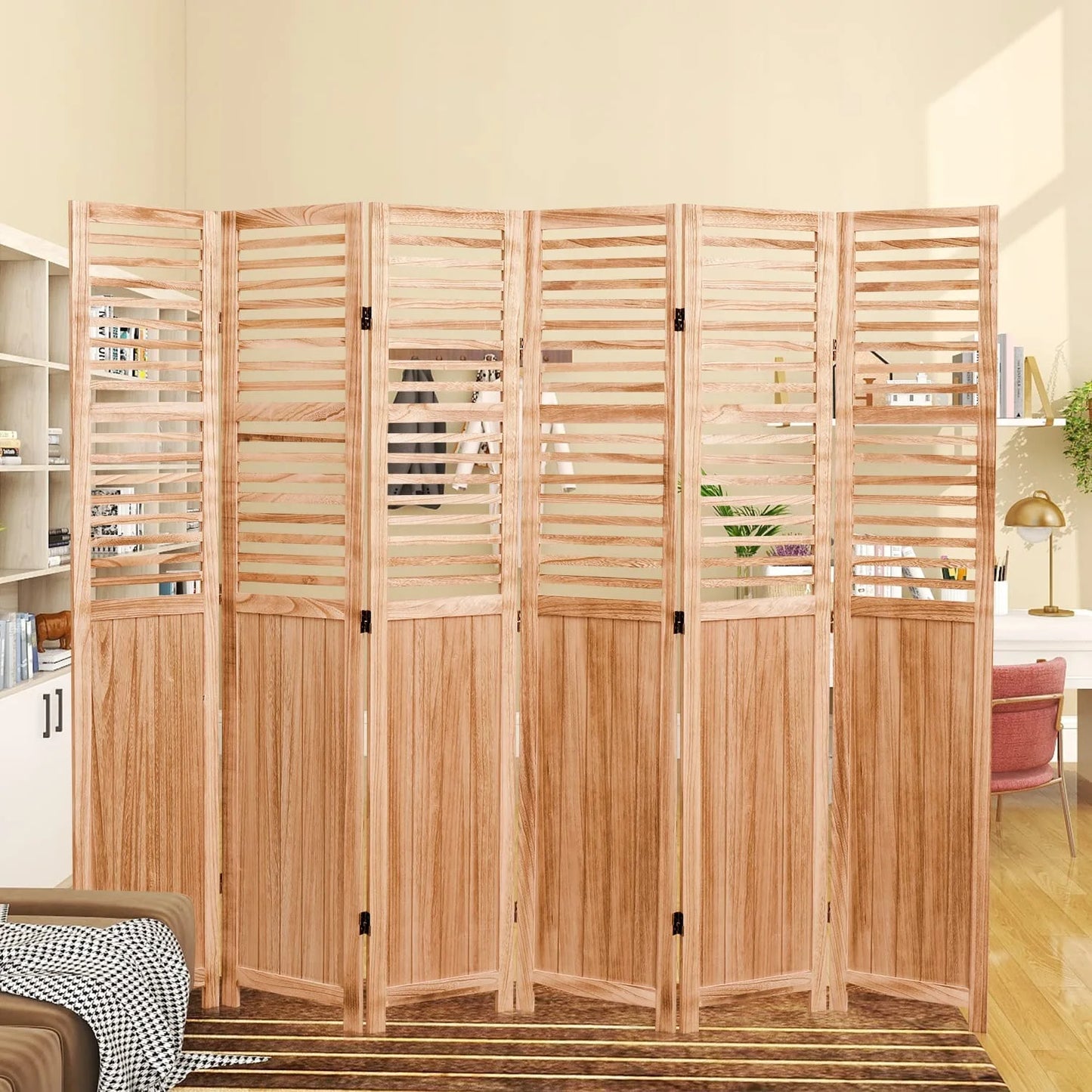 Privacy Screen 82.8'' W x 65'' H 6 - Panel Solid Wood Folding Room Divider, Natural,Outdoor Privacy Screen