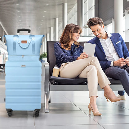 3 Pieces Luggage Sets(20"carry on+bags),PC+ABS Hardshell Lightweight Suitcase with TSA Lock,LightBlue