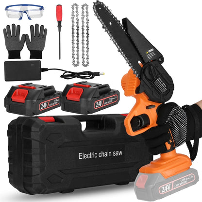 Monkemon 6" Mini Chainsaw, Battery Powered Chain Saws 6-inch, Rechargeable, Electric Mini Chainsaw with 2 Batteries 2 Chains for Pruning Trees Wood Cutting Logging