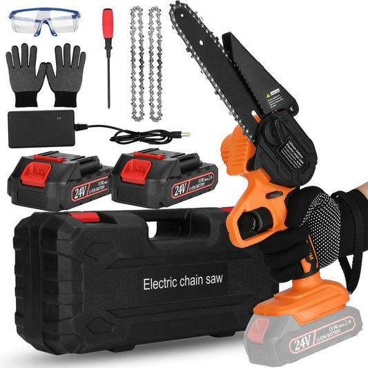 Monkemon 6" Mini Chainsaw, Battery Powered Chain Saws 6-inch, Rechargeable, Electric Mini Chainsaw with 2 Batteries 2 Chains for Pruning Trees Wood Cutting Logging