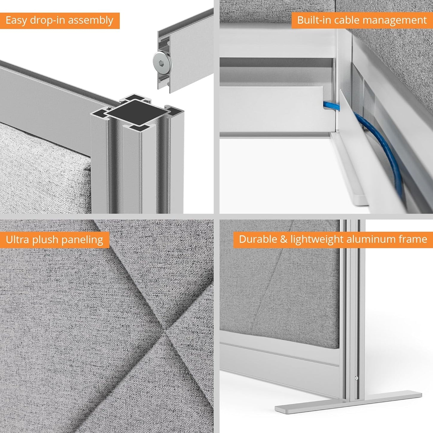 Stand Up Desk Store Tranquility Modular Wall and Sound Absorbing Room Divider | Sound Dampening Acoustic Modular Wall Panels for Office | Cubicle Noise Reduction and Partition (70'' x 48'')