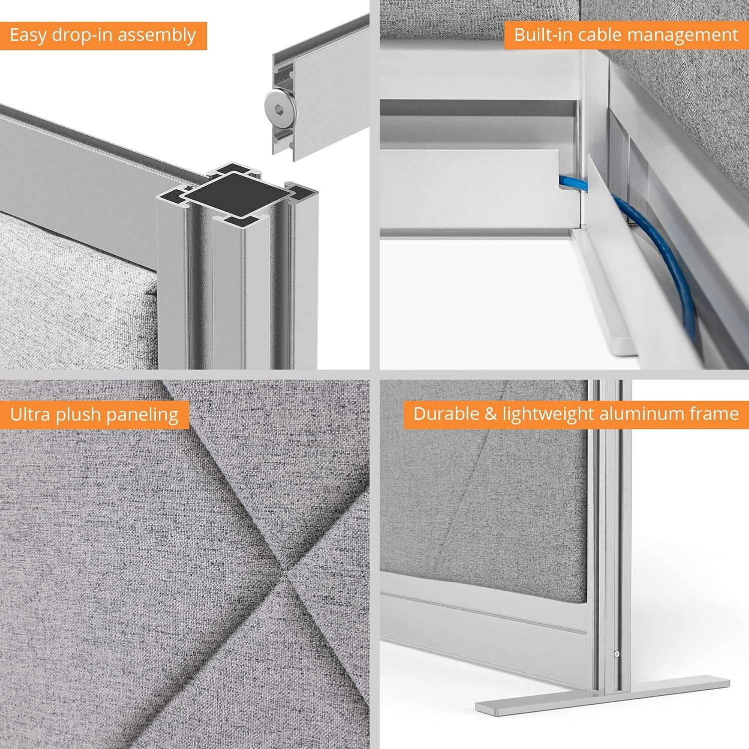 Stand Up Desk Store Tranquility Modular Wall and Sound Absorbing Room Divider | Sound Dampening Acoustic Modular Wall Panels for Office | Cubicle Noise Reduction and Partition (70'' x 48'')