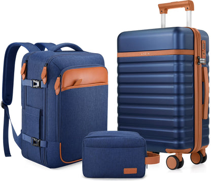 UKEIN Luggage Sets 3 Piece, Carry On Luggage with Wheels, 20 Inch Hardshell Suitcase with TSA Lock, 100% PC Carry On Suitcases Airline Approved With Travel Backpack for Men Women
