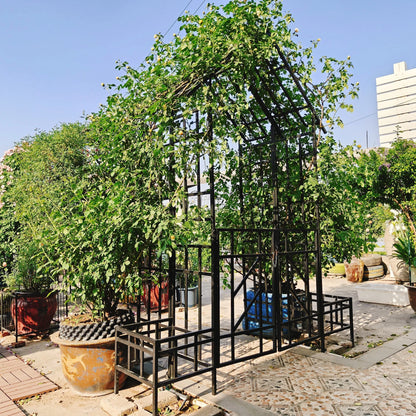 Metal Garden Arch with Gate with planter W80.71*H97.24 Climbing Plants Support Rose Arch Outdoor Black