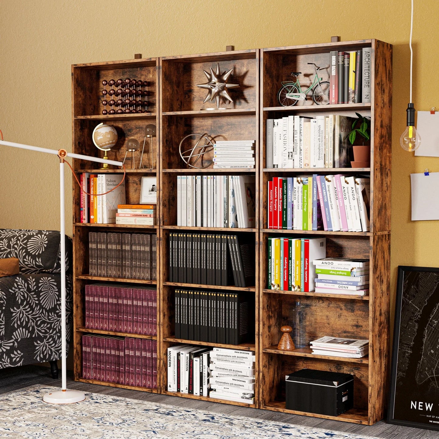 IRONCK Bookcases Floor Standing 6 Tier Shelves 70in Tall for Home Office, Vintage Brown
