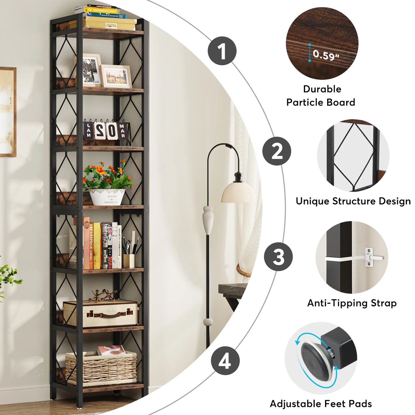 Tribesigns 78.7 Inches Tall Narrow Bookshelf, Freestanding 7-Tier Bookcase, Skinny Corner Storage Organizer for Home Office