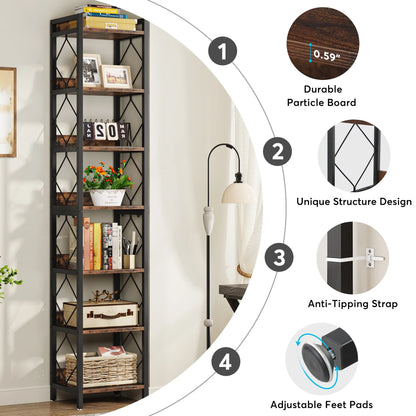 Tribesigns 78.7 Inches Tall Narrow Bookshelf, Freestanding 7-Tier Bookcase, Skinny Corner Storage Organizer for Home Office