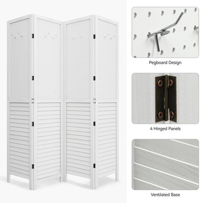 Dextrus Room Divider, 4 Panel Folding Privacy Screens with Pegboard Display, Freestanding Portable Privacy Screen Room Partition for Jewelry, Craft Show, Retail, Living Room, Bedroom