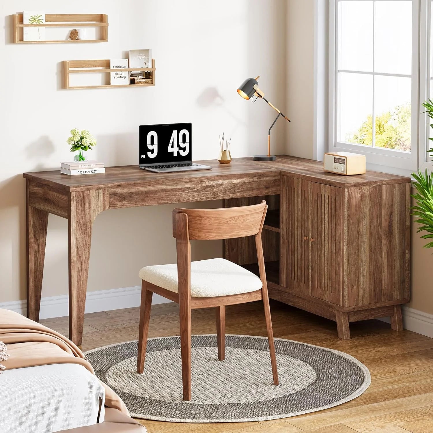 Tribesigns 57-Inch Wood L-Shaped Corner Computer Desk for Home Office, Walnut