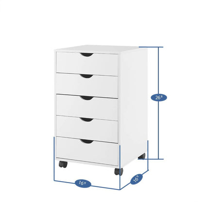 Naomi Home 5 Drawer Office Storage File Cabinet, Under desk storage file cabinets for Home Office, Office Organization Filing Cabinet with Wheels, Printer stand with storage, 180 lbs Capacity – White