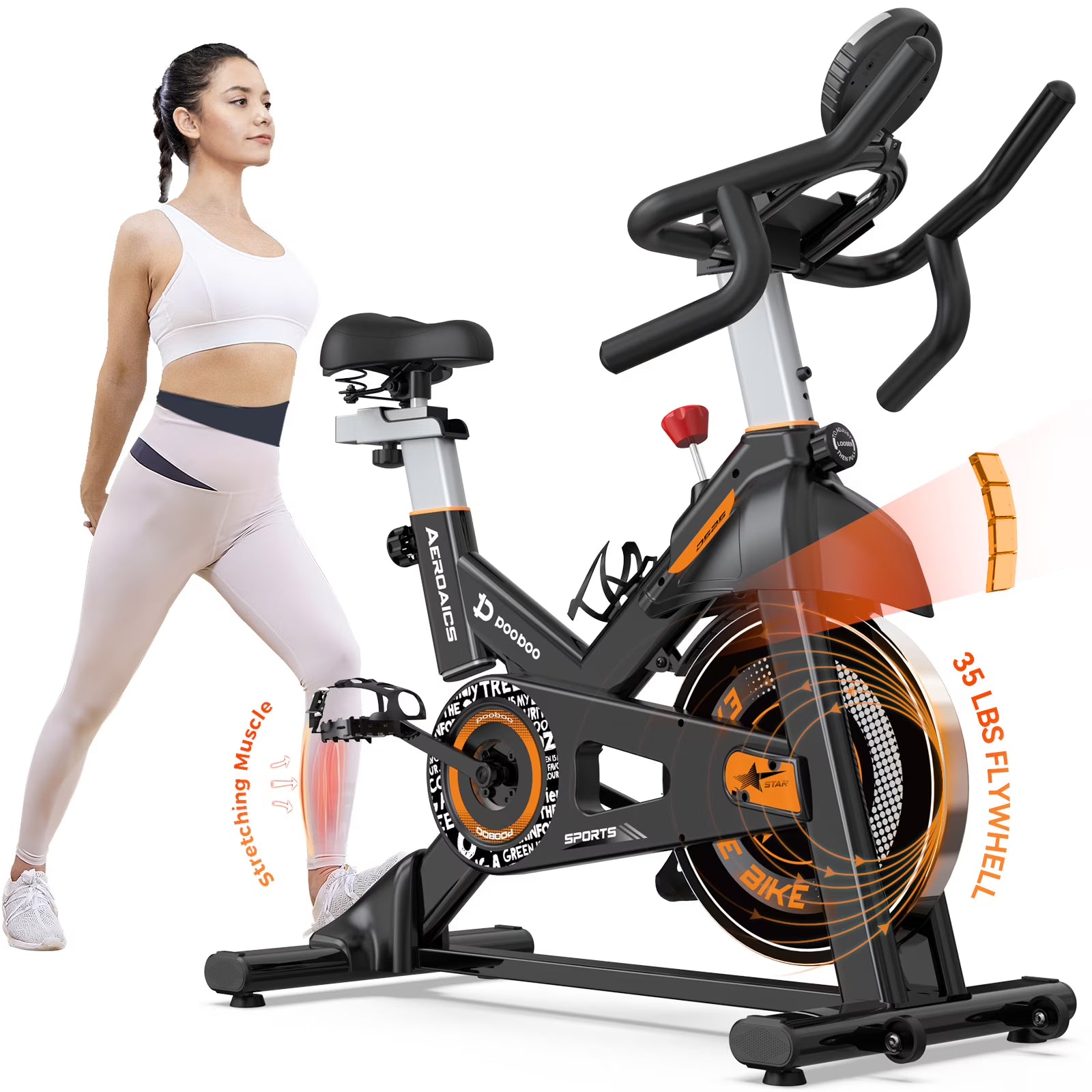 Pooboo Stationary Exercise Bike Indoor Cycling Bike Cycle Bicycle Adjustable Resistance for Home Office Cardio Workout Machine Max Weight 350 lbs