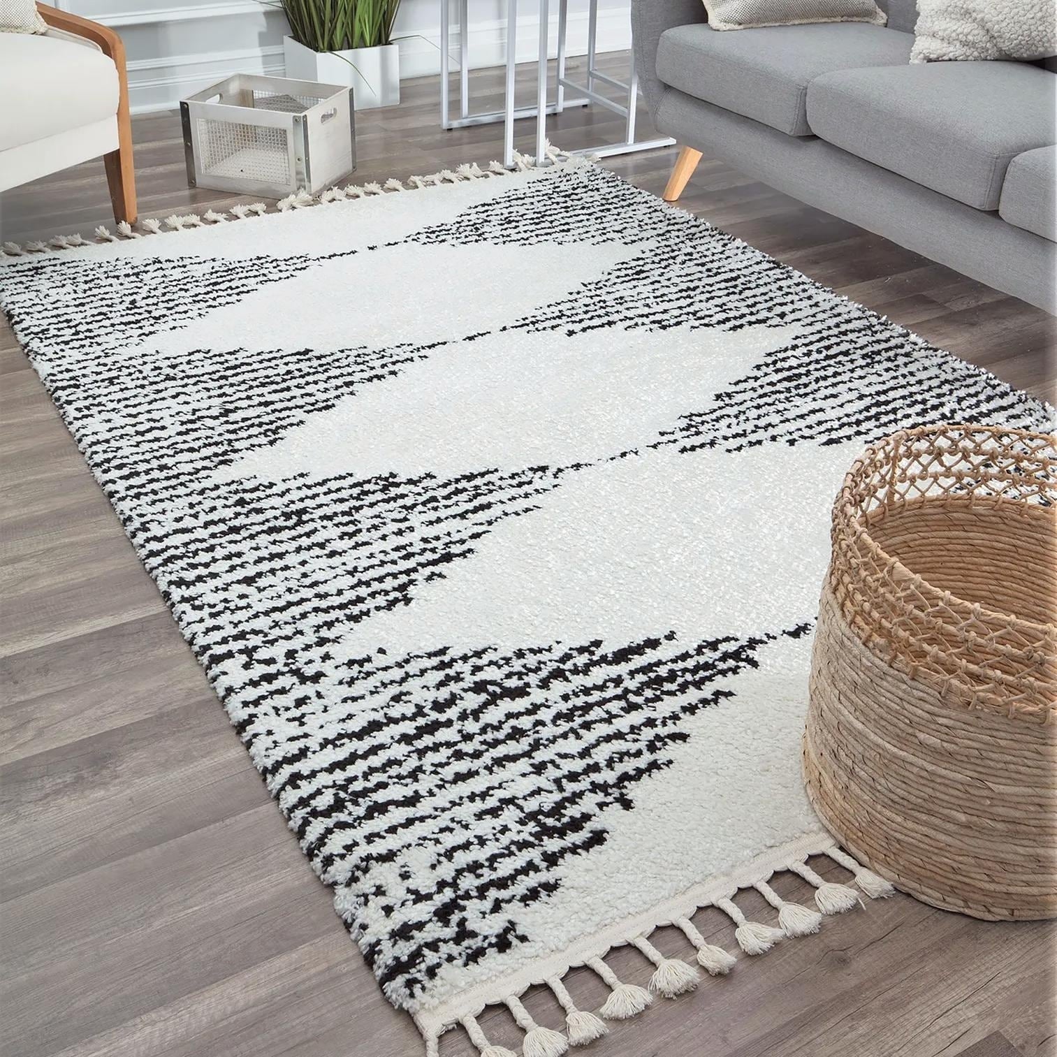 Rugs America Moon Collection MS30A Moroccan Tribal Heath White Area Rug, 8'0"x10'0"