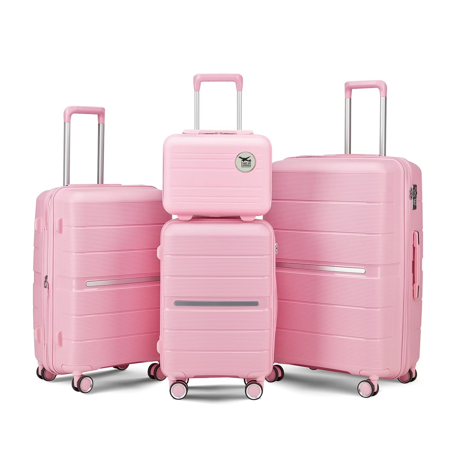 4 Piece Luggage Set, Expandable Lightweight Suitcase Set, PP Materials Travel Luggage with TSA Lock Spinner Wheels, White (14/20/24/28)