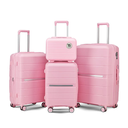 4 Piece Luggage Set, Expandable Lightweight Suitcase Set, PP Materials Travel Luggage with TSA Lock Spinner Wheels, White (14/20/24/28)