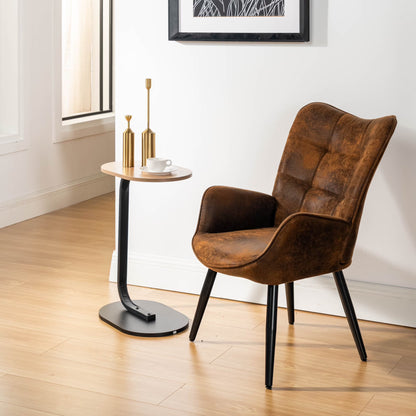 Living Room Desk Chair Leisure Chair - Nursery Desk chairs with Tufted Upholstery Wing Mid Back Metal Legs, Brown Suede Black Metal