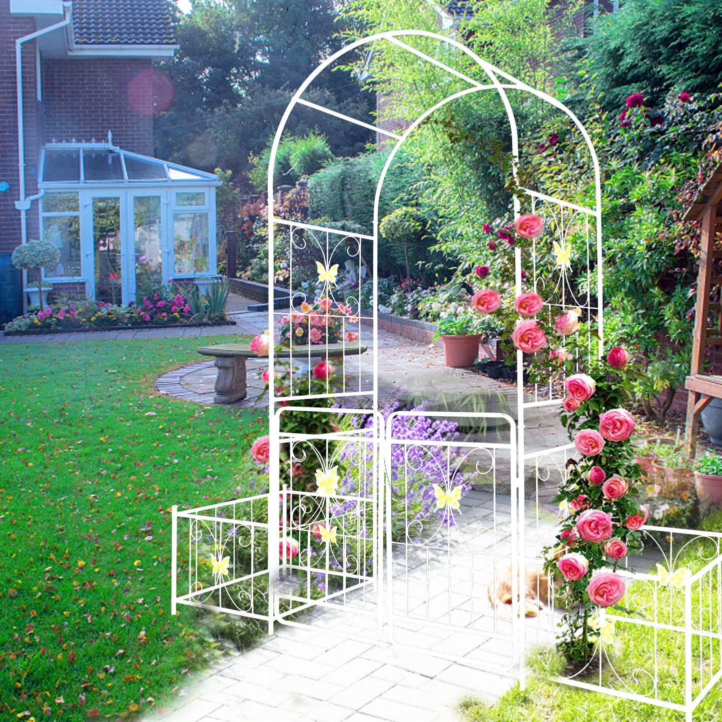 Metal Garden Arch 8.2 Feet High x 6.2 Feet Wide Trellis for Climbing Plants and Outdoor Decor